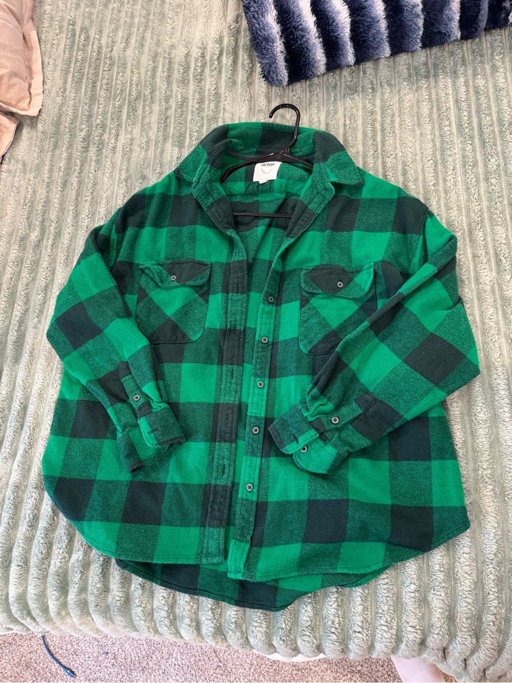 aerie Green and Black Buffalo Plaid Button-Down Shirt
